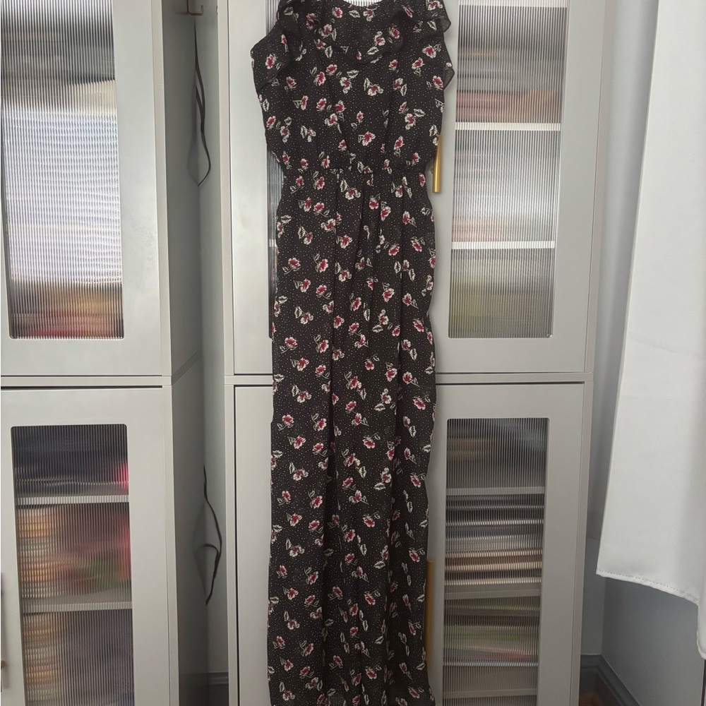 Truly Me Black jumpsuit with Pink Floral Pattern